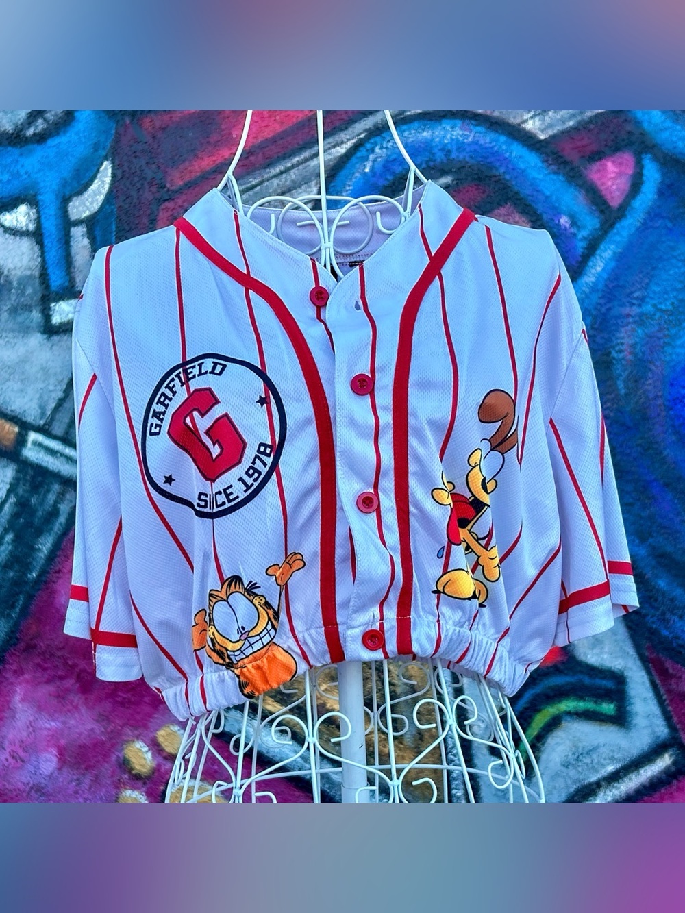 GARFIELD SINCE 78 Vintage Cropped Baseball Jersey size Large - white/red